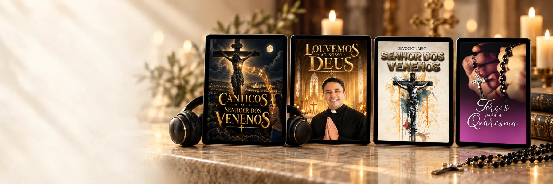 Álbuns e e-books do Padre Wagner apresentados em tablets