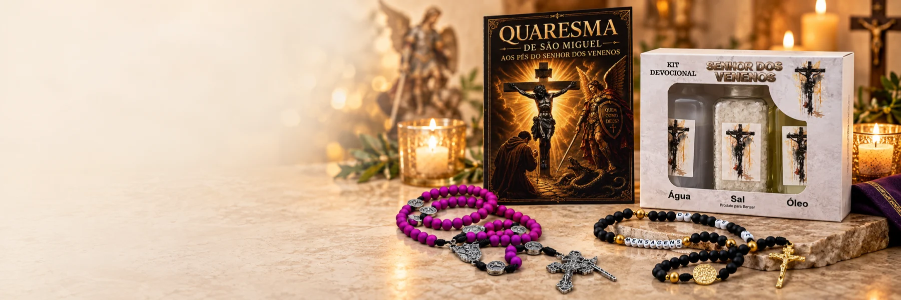Terços, livreto e kit devocional do Senhor dos Venenos